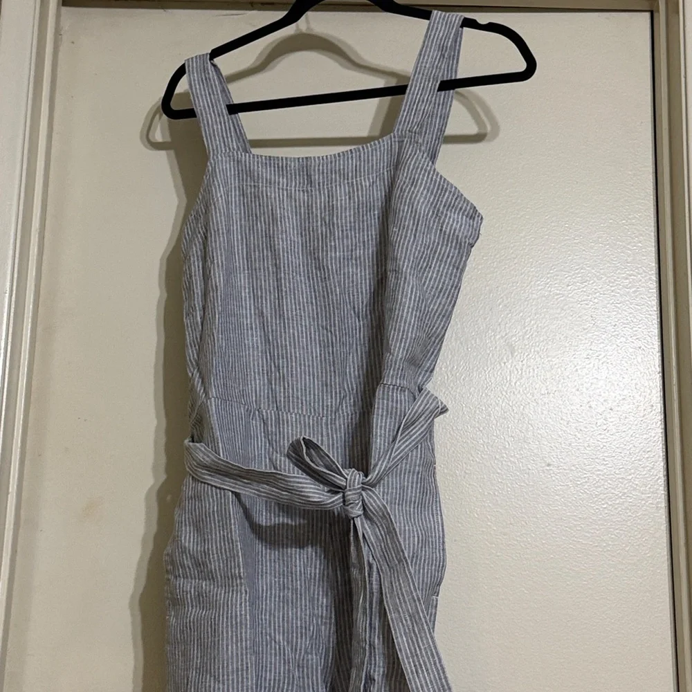 Everlane linen striped jumpsuit